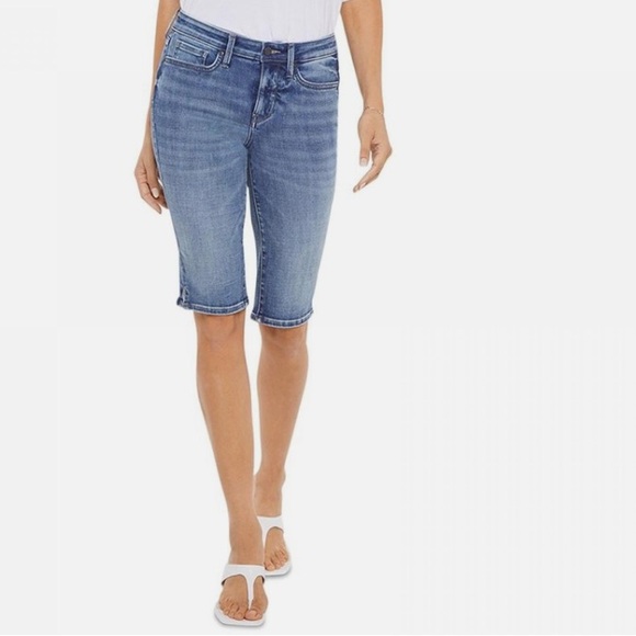 NYDJ Womens High Rise Knee-Length Denim Shorts MATKCP8200 Size 14 - Picture 1 of 8